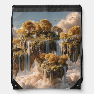 Surreal Floating Islands With Golden Trees Drawstring Bag