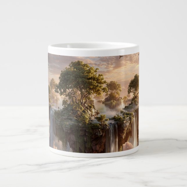 Surreal Floating Islands With Waterfalls Giant Coffee Mug (Front)