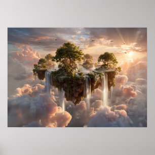 Surreal Floating Islands With Waterfalls Poster