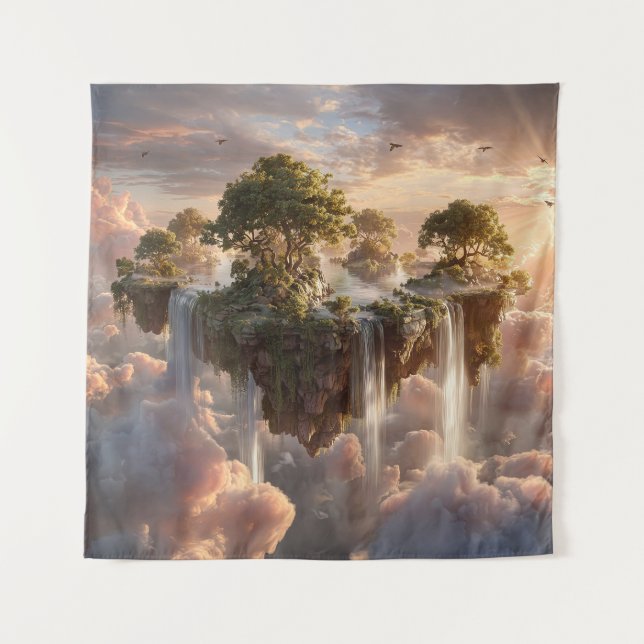 Surreal Floating Islands With Waterfalls Tapestry (Front)