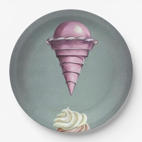 Surreal Floating Pink Ice Cream Cone Paper Plates