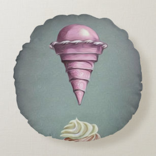 Surreal Floating Pink Ice Cream Cone Round Pillow