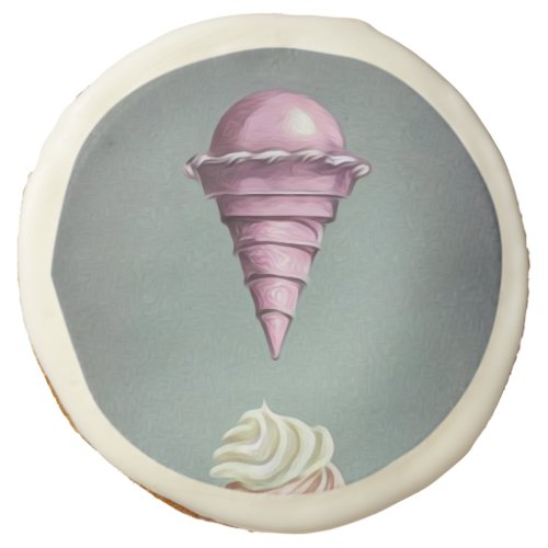 Surreal Floating Pink Ice Cream Cone Sugar Cookie