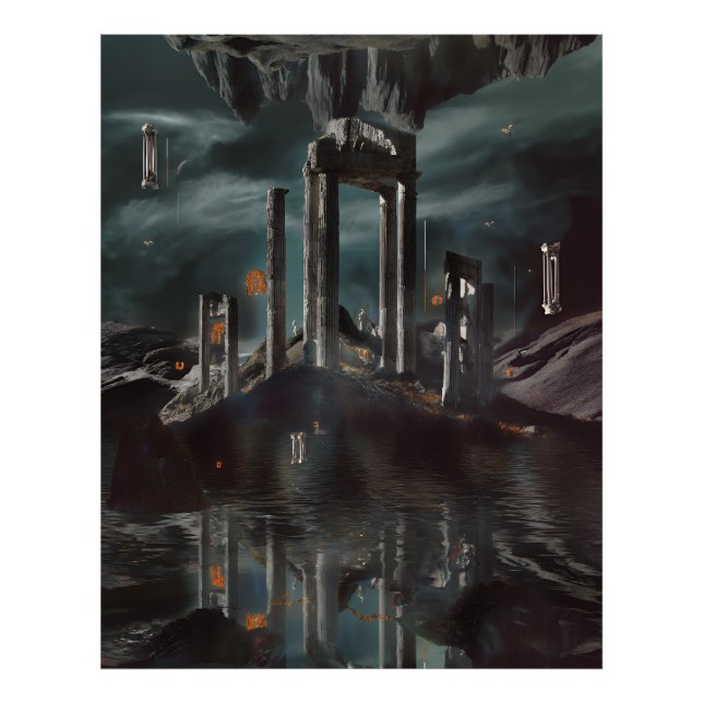 Surreal Floating Ruins Obsidian Pool Photo Print (Front)