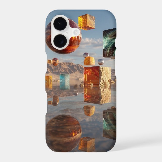Surreal Floating Spheres And Cubes iPhone Case (Back)