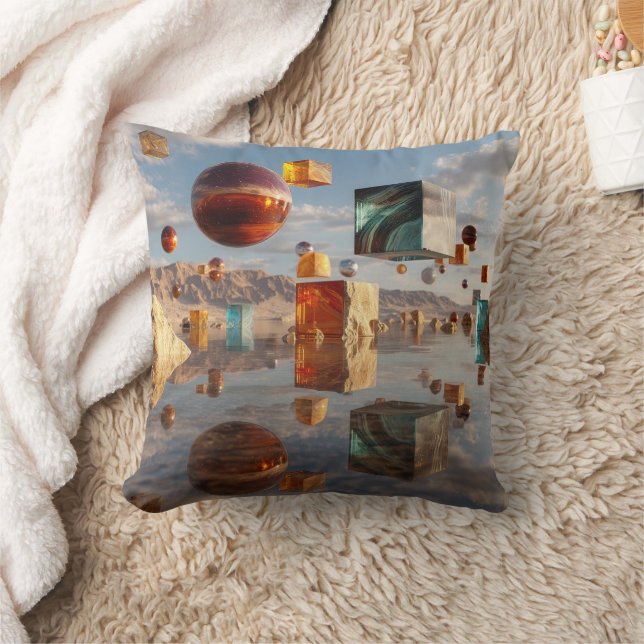 Surreal Floating Spheres And Cubes Throw Pillow (Blanket)