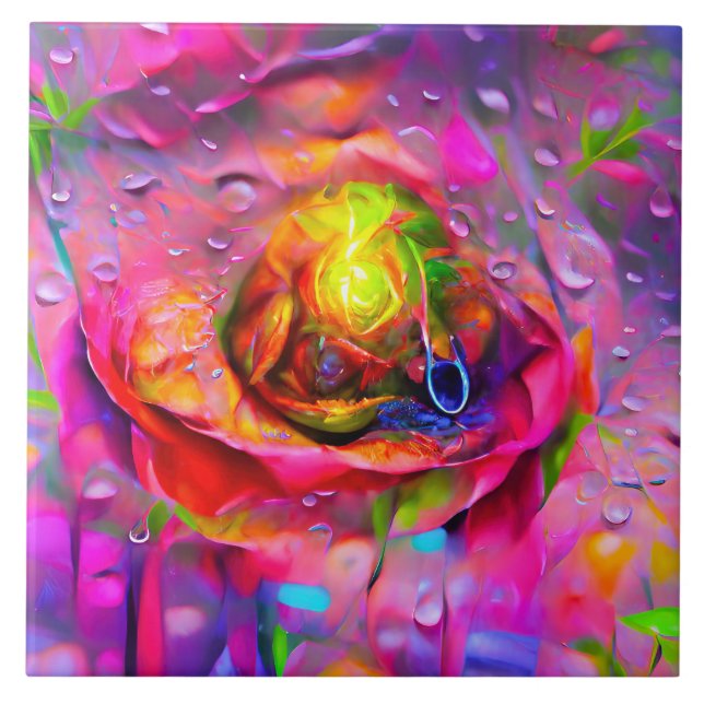 Surreal Floral Art Ceramic Tile (Front)