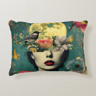 Surreal Floral Moon Portrait Accent Pillow