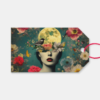 Surreal Floral Moon Portrait Gift Tags
