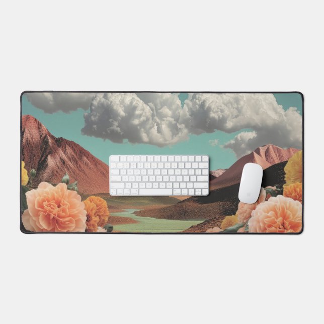 Surreal Floral Mountainscape With Dramatic Clouds Desk Mat (Keyboard & Mouse)