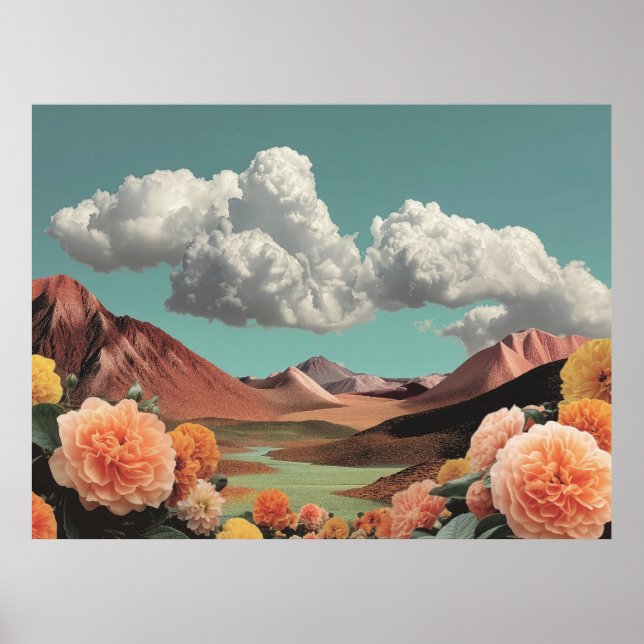 Surreal Floral Mountainscape With Dramatic Clouds Poster (Front)