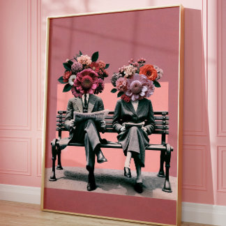 Surreal Floral Portrait Wall Art Vintage Collage