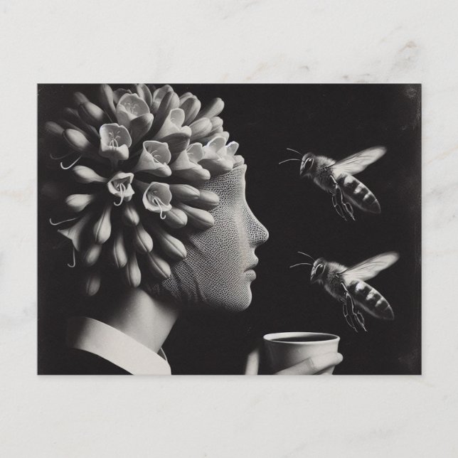 Surreal Flower Headed Woman and Bees Postcard (Front)