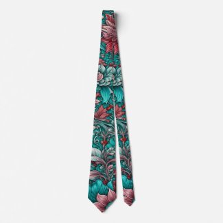 Surreal flowers, cyan blue red 