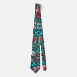 Surreal flowers, cyan blue red  neck tie
