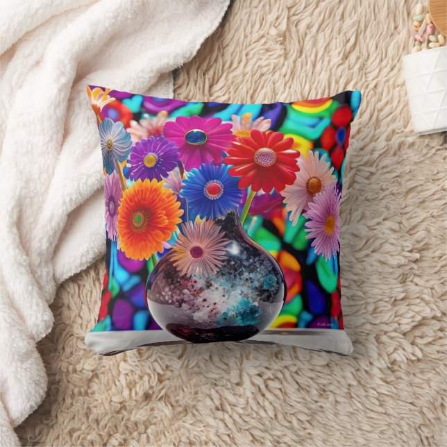 Surreal Flowers Throw Pillow (Blanket)