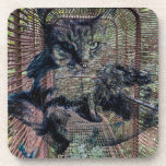 Surreal fluffy cat in nature with industrial vibe beverage coaster