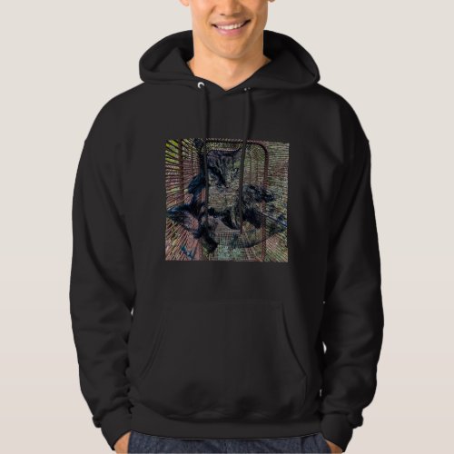 Surreal fluffy cat in nature with industrial vibe hoodie