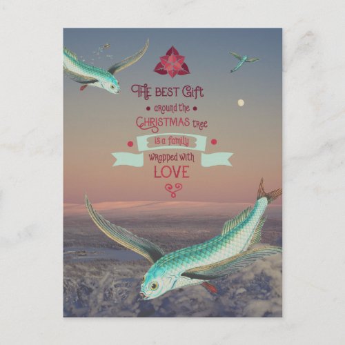 Surreal flying fish Christmas quote Postcard