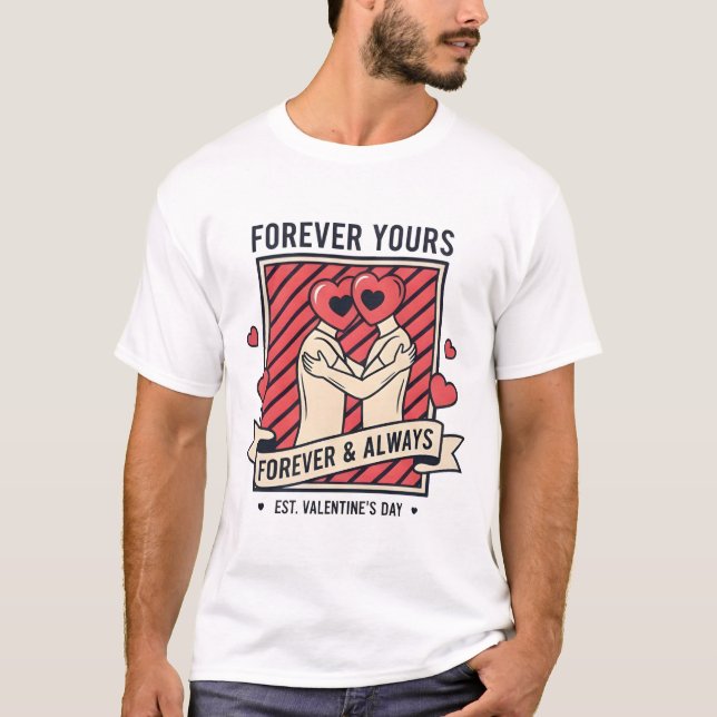 Surreal "Forever Yours" Heart-Headed Couple T-Shirt (Front)