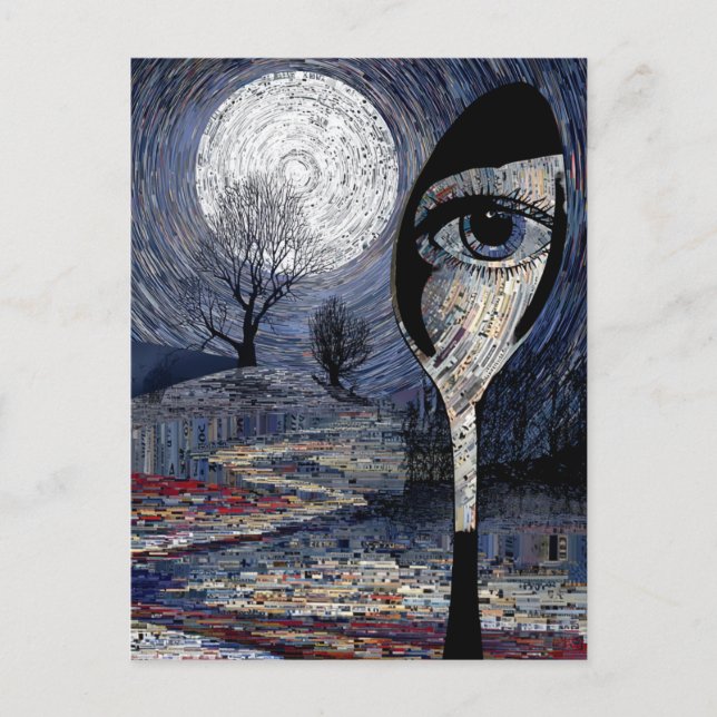 Surreal Full Moon and Spoon Collage Postcard (Front)