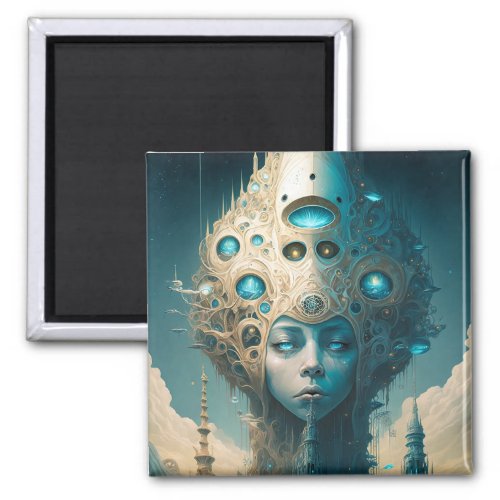 Surreal Futuristic Alien Woman Lanscape Magnet