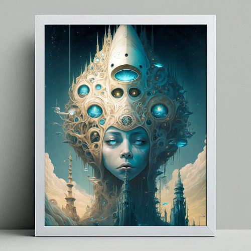 Surreal Futuristic Alien Woman Lanscape Poster