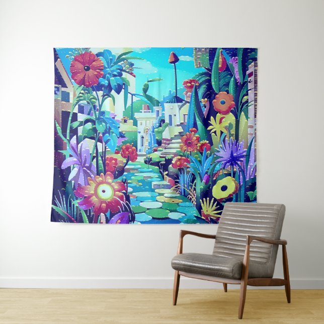 Surreal Garden - Floral Illustration design 2 Tapestry (In Situ (Horizontal))