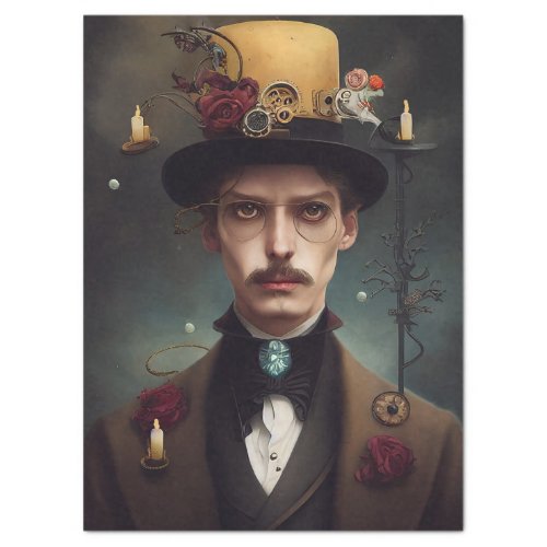 Surreal Gentleman in Top Hat decoupage Tissue Paper