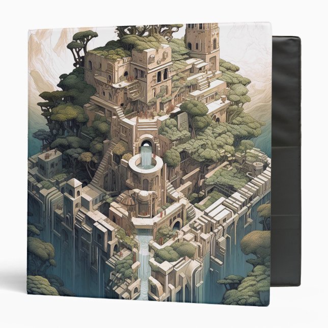 Surreal Geometric City Landscape Fantasy Art 3 Ring Binder (Front/Inside)