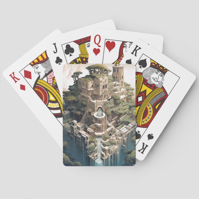 Surreal Geometric City Landscape Fantasy Art Poker Cards (Back)