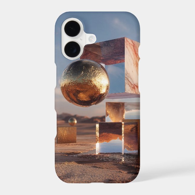 Surreal Geometric Composition With Golden Spheres iPhone Case (Back)