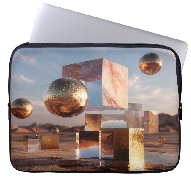 Surreal Geometric Composition With Golden Spheres Laptop Sleeve (Front)