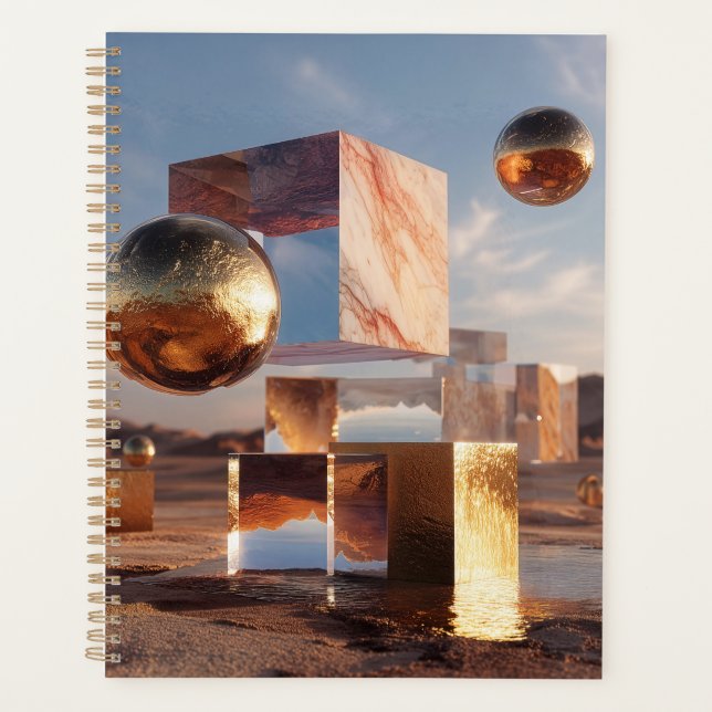 Surreal Geometric Composition With Golden Spheres Planner (Front)