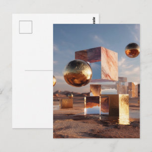 Surreal Geometric Composition With Golden Spheres Postcard