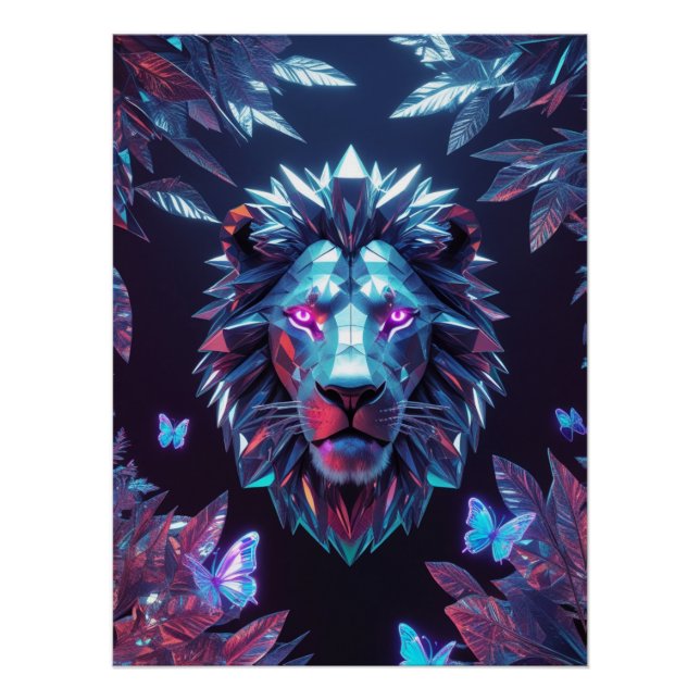 Surreal Geometric Lion Jungle – Futuristic Poster (Front)