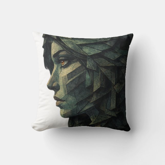 Surreal Geometric Woman Cubist Art Throw Pillow (Front)