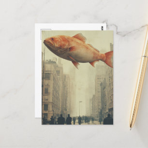 Surreal Giant Fish in The Sky Postcard