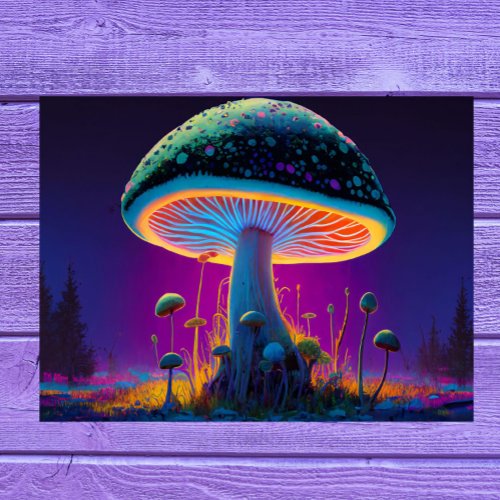 Surreal Giant Neon Mushroom Foam Board