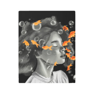Surreal Girl with Goldfish Art Decor
