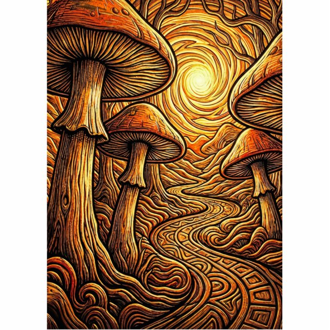 Surreal Glowing Golden Mushrooms Dark Forest Path Cutout (Front)