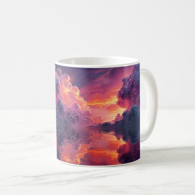 Surreal Glowing Sunset Clouds Reflected In Water Coffee Mug (Front Right)