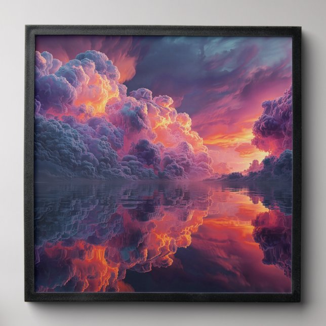 Surreal Glowing Sunset Clouds Reflected In Water Peel And Stick Photo Tile (Front Set)