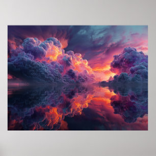 Surreal Glowing Sunset Clouds Reflected In Water Poster