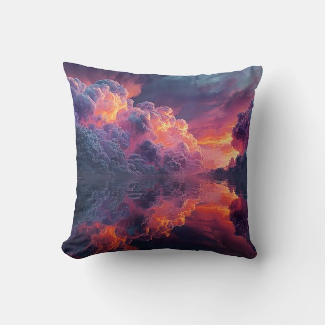 Surreal Glowing Sunset Clouds Reflected In Water Throw Pillow (Front)