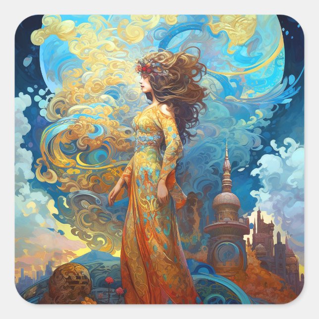 Surreal Goddess Queen Fantasy Art Square Sticker (Front)