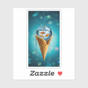 Surreal Goldfish Bowl Ice Cream Cone Water Splash Sticker