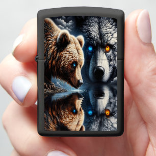 Surreal Grizzly Bears Under Moonlight Zippo Lighter