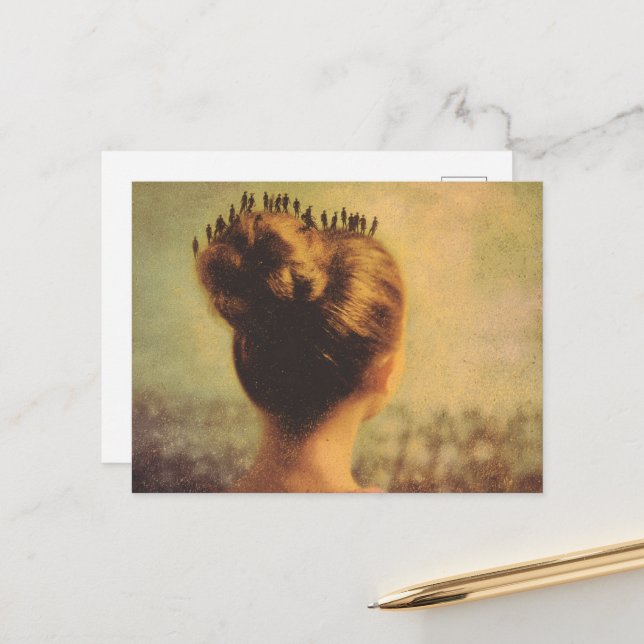 Surreal Hair With Tiny People Postcard (Front/Back In Situ)