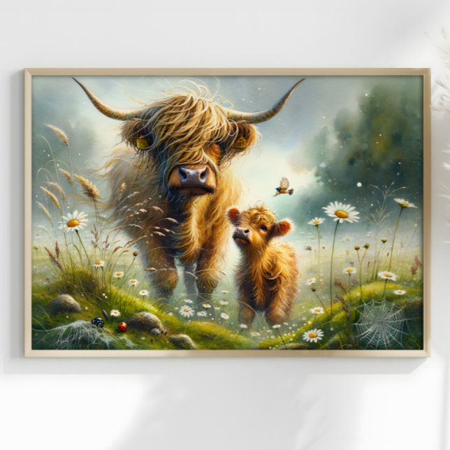 Surreal Highlander Cow With Calf Fantasy Landscape Poster (Creator Uploaded)
